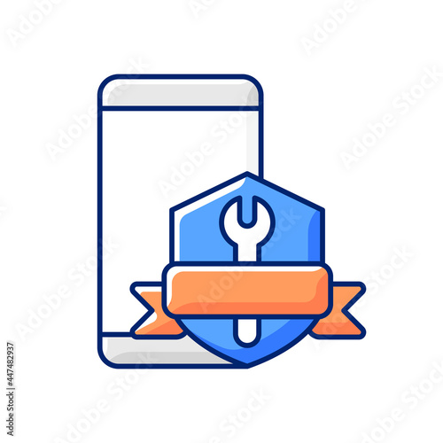 Phone repair warranty RGB color icon. Broken phone replacement and renovate insurance. Fix cracked cellphone display. Replacement service. Isolated vector illustration. Simple filled line drawing