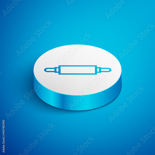 Isometric line Rolling pin icon isolated on blue background. White circle button. Vector Illustration