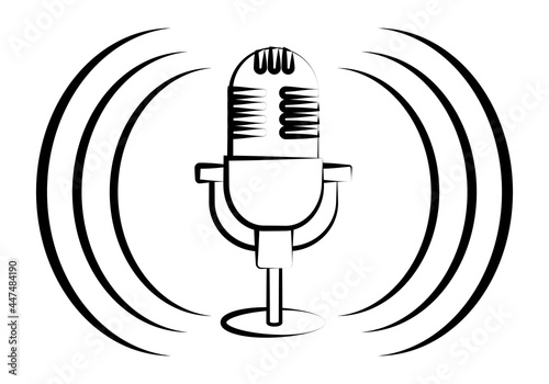 Icono negro de micrófono de radio en fondo blanco.