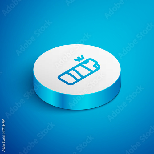 Isometric line Pepper spray icon isolated on blue background. OC gas. Capsicum self defense aerosol. White circle button. Vector