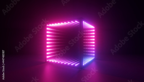 3d render, abstract neon background with cube box. Geometric object glowing in ultraviolet light photo