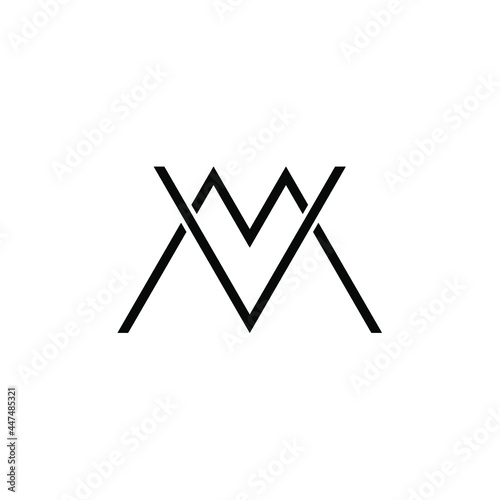 Initial letter VM or MV overlapping, interlock, monogram logo, black color on white background