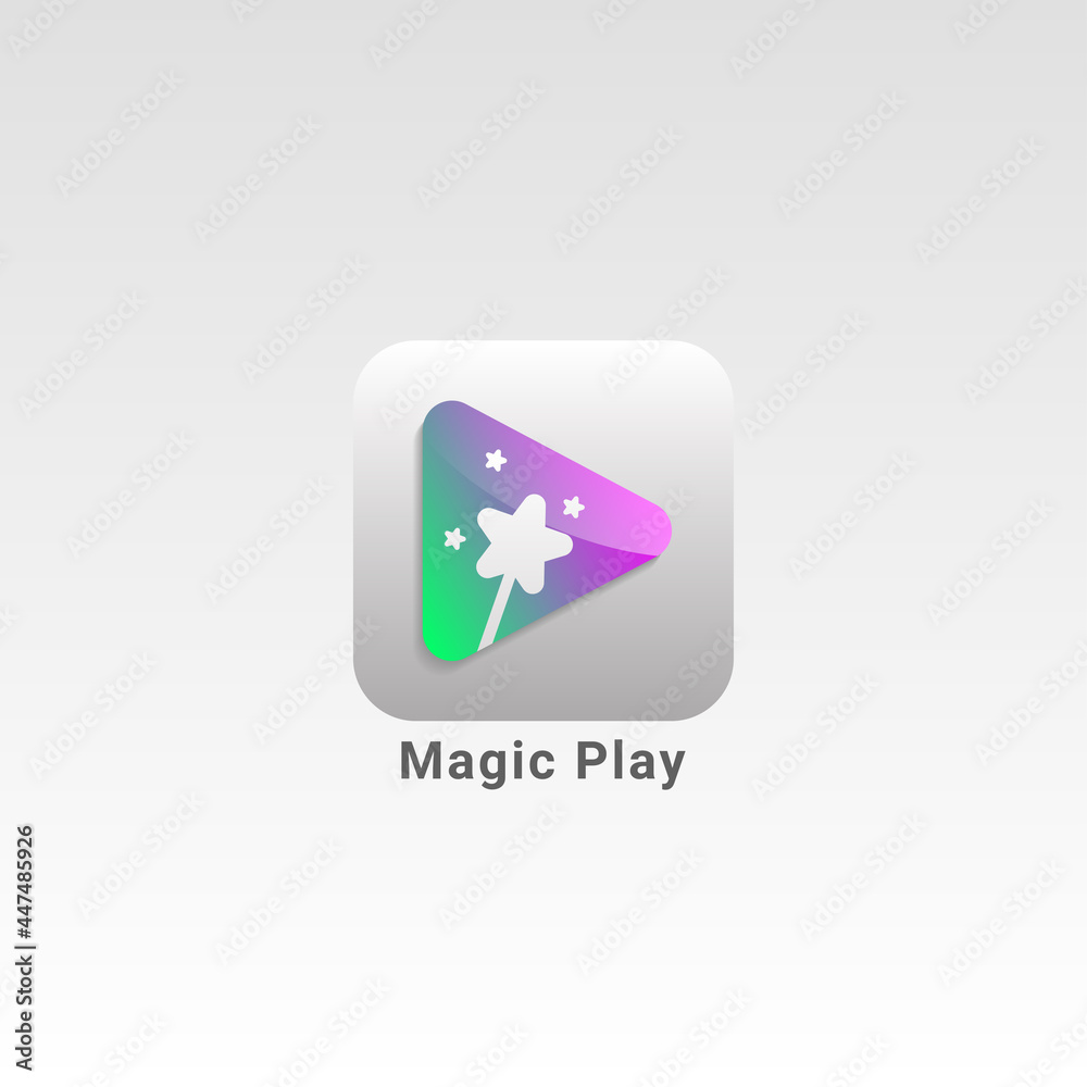 play button and star magic wand with modern trendy color social media apps vector logo design play button and star magic wand with modern trendy color social media apps vector logo design