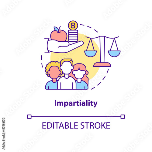Impartiality and social relations concept icon. Humanitarian aid international system principles abstract idea thin line illustration. Vector isolated outline color drawing. Editable stroke photo