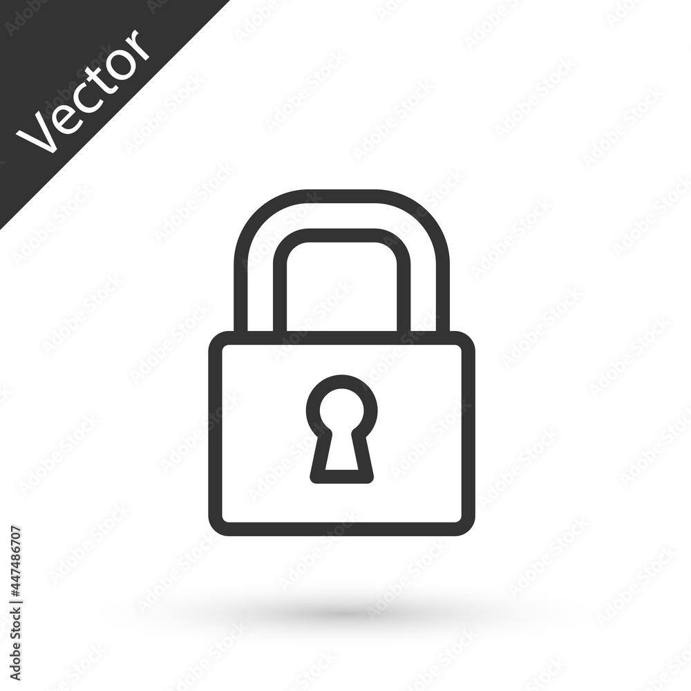 Grey line Lock icon isolated on white background. Padlock sign. Security, safety, protection, privacy concept. Vector Grey line Lock icon isolated on white background. Padlock sign. Security, safety, protection, privacy concept. Vector