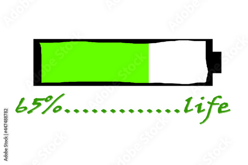 The icon shows the amount of electricity in the battery that is more than half, the concept of life energy or life time,isolated on a white background