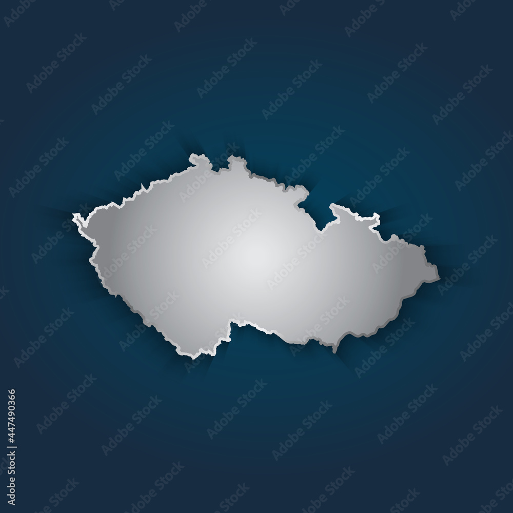 Czech Republic map 3D metallic silver with chrome, shine gradient on dark blue background. Vector illustration EPS10.