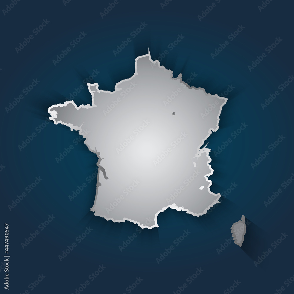 France map 3D metallic silver with chrome, shine gradient on dark blue background. Vector illustration EPS10.