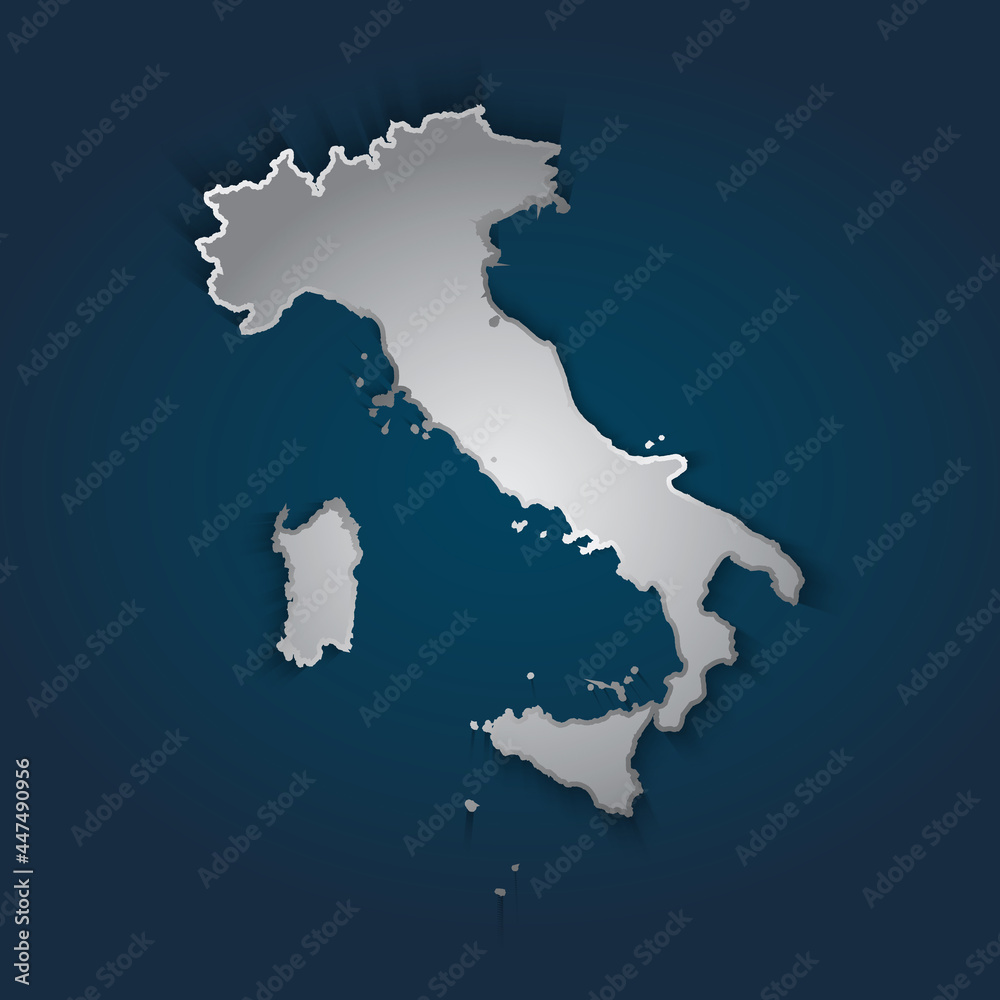 Italy map 3D metallic silver with chrome, shine gradient on dark blue background. Vector illustration EPS10.