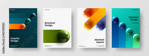 Minimalistic realistic balls leaflet template composition. Colorful cover A4 vector design layout collection.