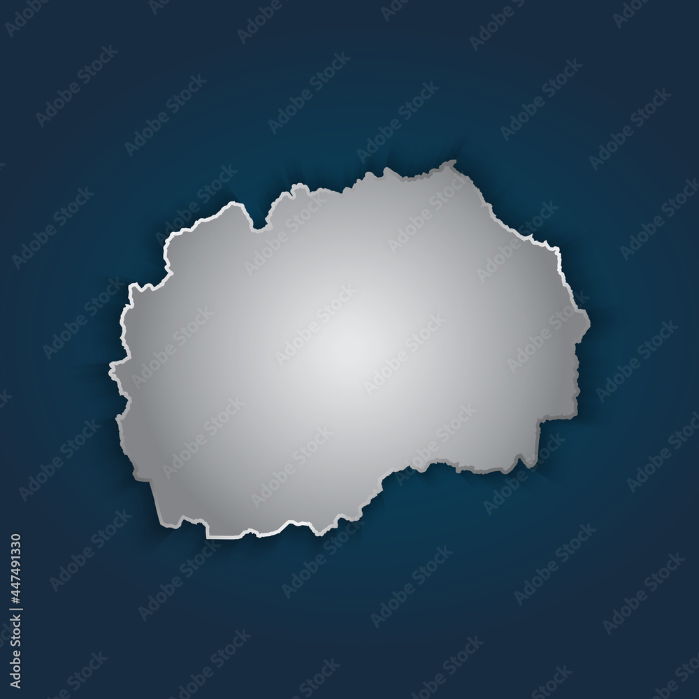 Macedonia map 3D metallic silver with chrome, shine gradient on dark blue background. Vector illustration EPS10.