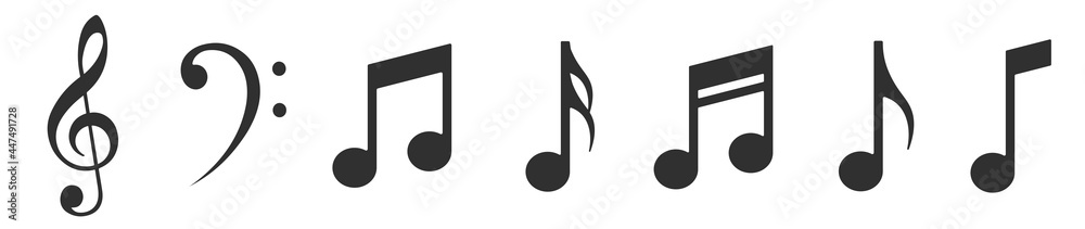 Music notes icons set. Musical key signs. Vector symbols on white background. Music notes icons set. Musical key signs. Vector symbols on white background.