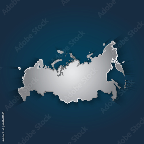 Russia map 3D metallic silver with chrome, shine gradient on dark blue background. Vector illustration EPS10.