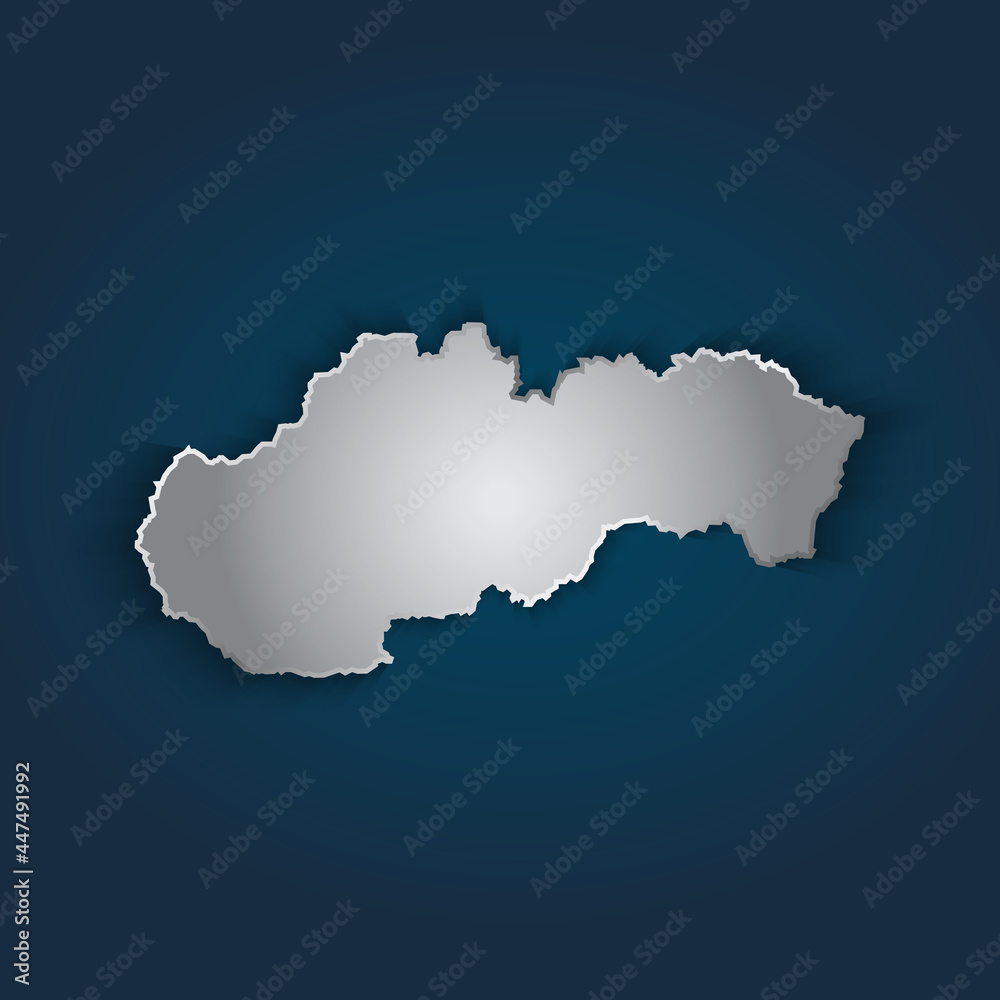 Slovakia map 3D metallic silver with chrome, shine gradient on dark blue background. Vector illustration EPS10.