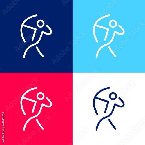 Archer Stick Man With An Arch blue and red four color minimal icon set