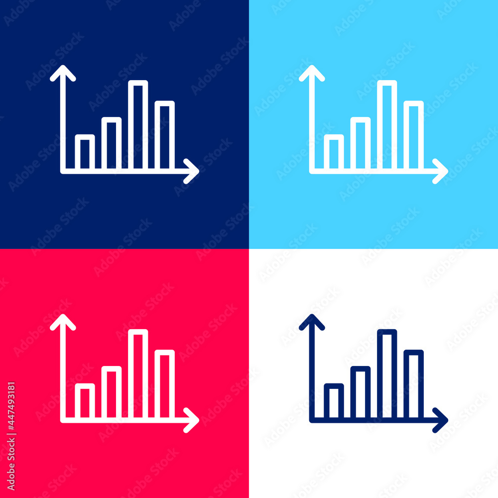Bar Chart blue and red four color minimal icon set