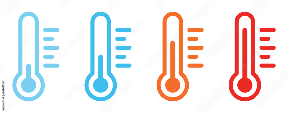 Temperature symbol set. Thermometer or temperature gauge icons showing different temperatures from cold to hot. Isolated vector symbols. Temperature symbol set. Thermometer or temperature gauge icons showing different temperatures from cold to hot. Isolated vector symbols.