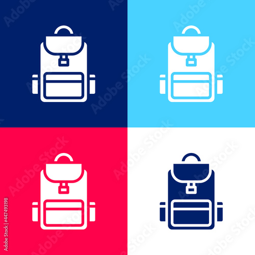Backpack blue and red four color minimal icon set