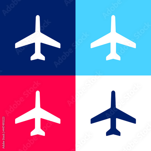 Airplane Pointing Up blue and red four color minimal icon set