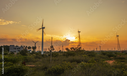 wind turbines at sunrise