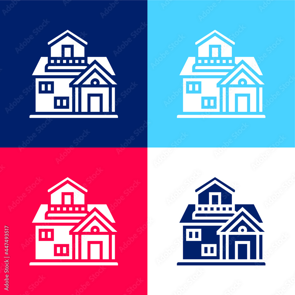 Architecture blue and red four color minimal icon set