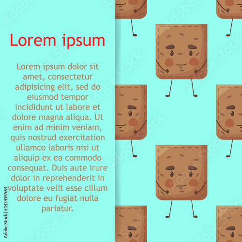 Seamless pattern potato shaped patch pocket. Character pocket potato. Cartoon style. Design element. Template for your 