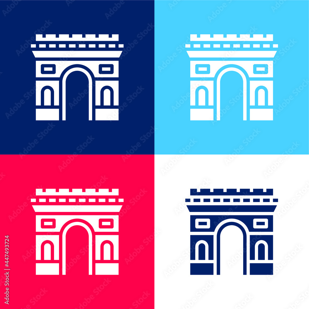 Obraz premium Arc De Triomphe blue and red four color minimal icon set