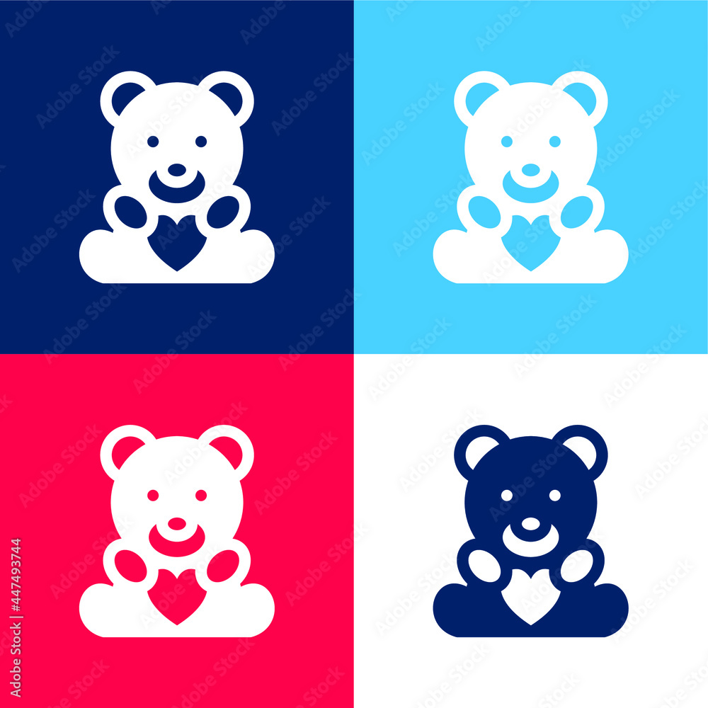 Beard With Heart blue and red four color minimal icon set