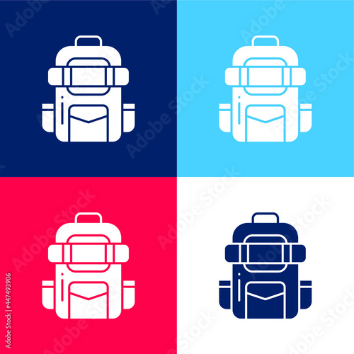 Backpack blue and red four color minimal icon set