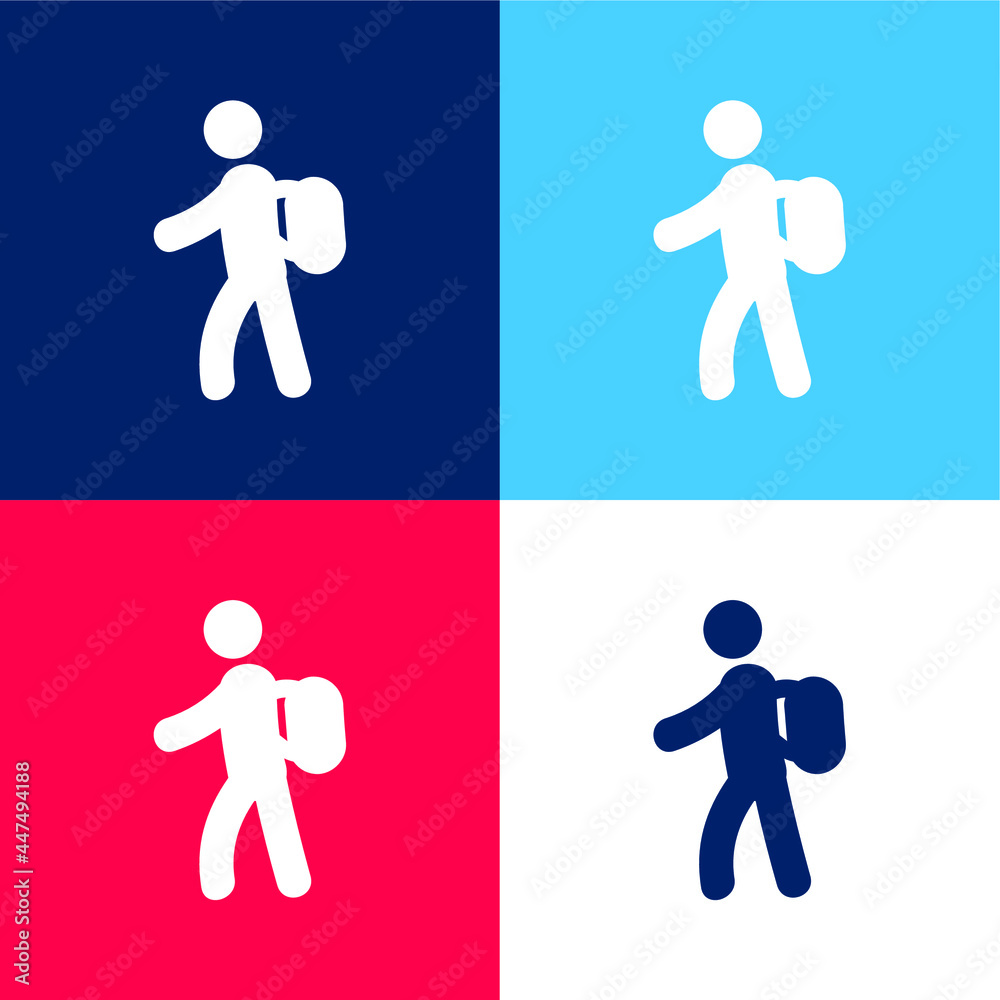 Backpacker blue and red four color minimal icon set Backpacker blue and red four color minimal icon set