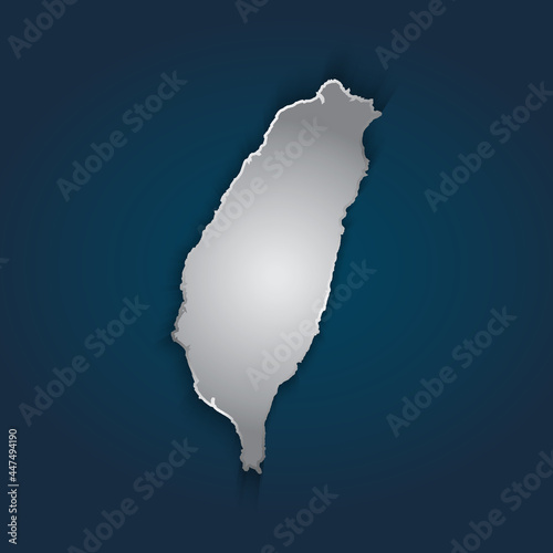 Taiwan,map 3D metallic silver with chrome, shine gradient on dark blue background. Vector illustration EPS10.