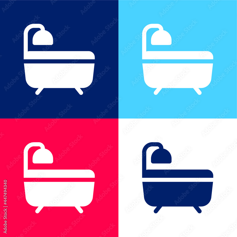 Bath blue and red four color minimal icon set Bath blue and red four color minimal icon set