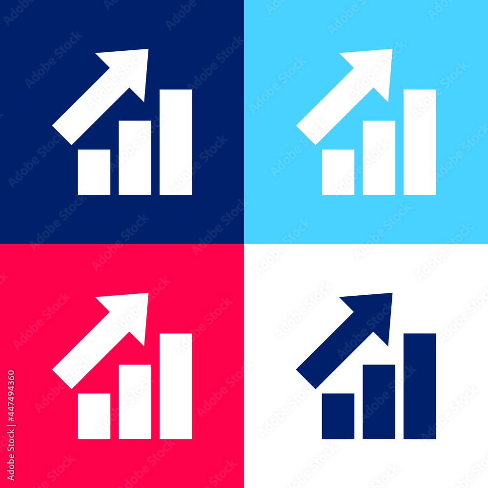 Bars Graphic With Ascendant Arrow blue and red four color minimal icon set Bars Graphic With Ascendant Arrow blue and red four color minimal icon set