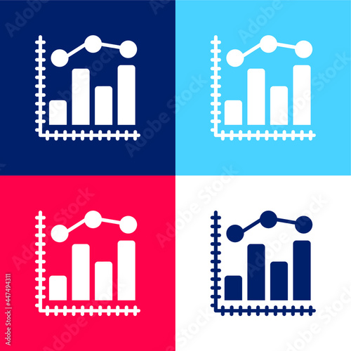 Analytics blue and red four color minimal icon set