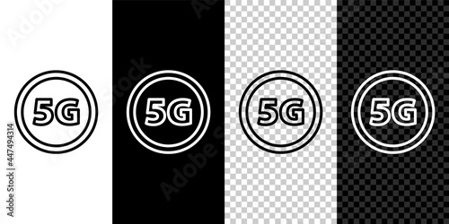 Set line 5G new wireless internet wifi connection icon isolated on black and white background. Global network high speed connection data rate technology. Vector