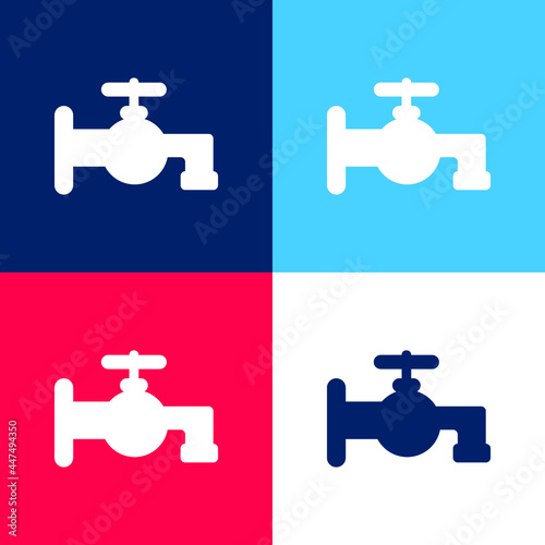 Bathroom Tap Silhouette blue and red four color minimal icon set