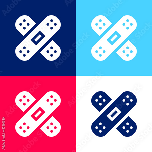 Band Aid blue and red four color minimal icon set
