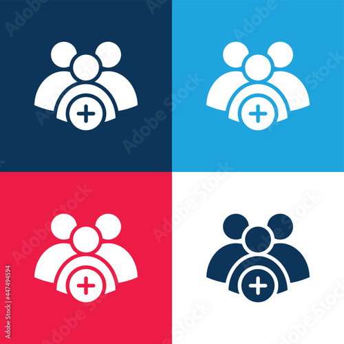 Add Group blue and red four color minimal icon set