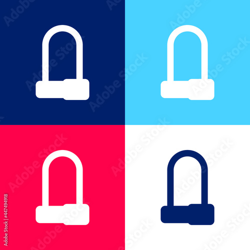 Bike Lock blue and red four color minimal icon set