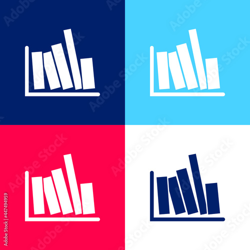 Books Side View blue and red four color minimal icon set