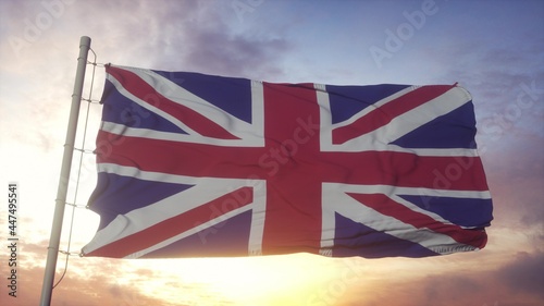 United kingdom flag waving in the wind. National flag of United kingdom. 3d rendering