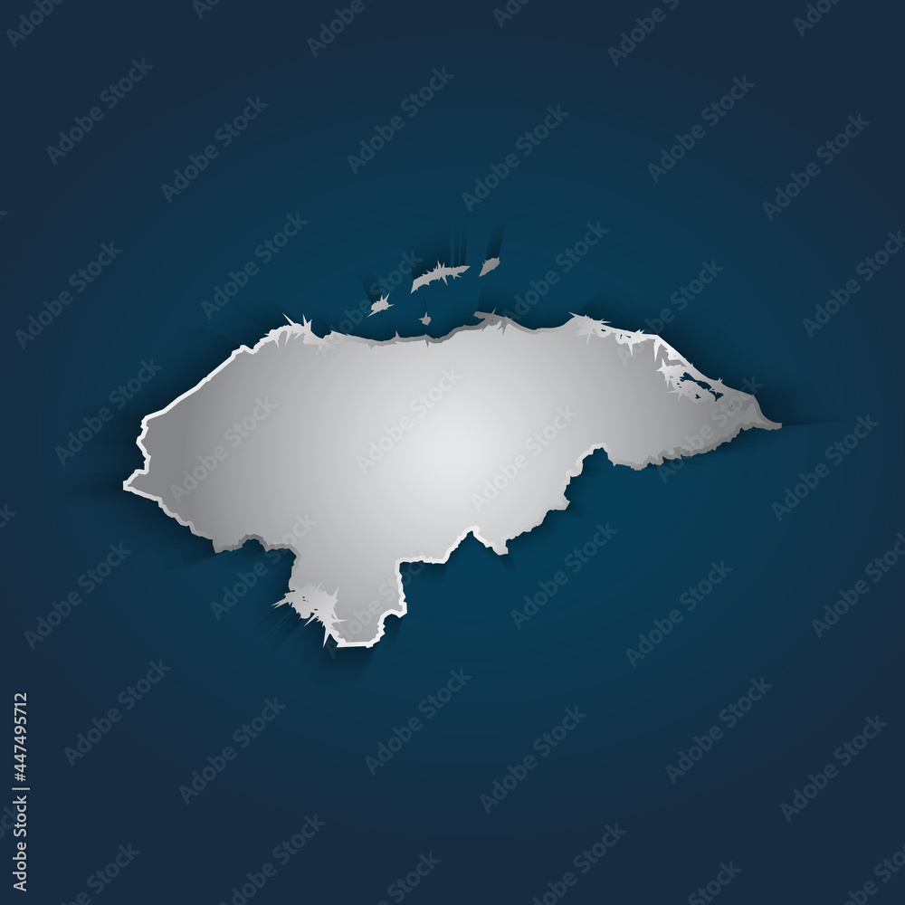 Honduras map 3D metallic silver with chrome, shine gradient on dark blue background. Vector illustration EPS10.