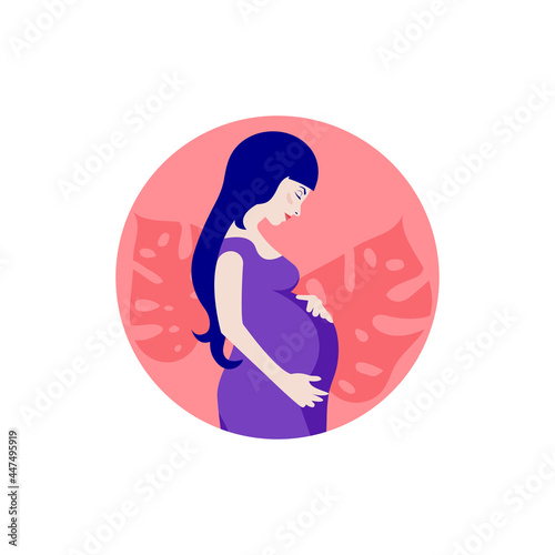 Profile of pregnant young woman with big belly
