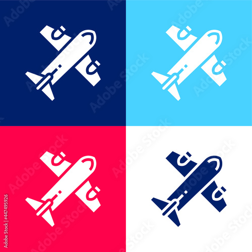 Airplane blue and red four color minimal icon set