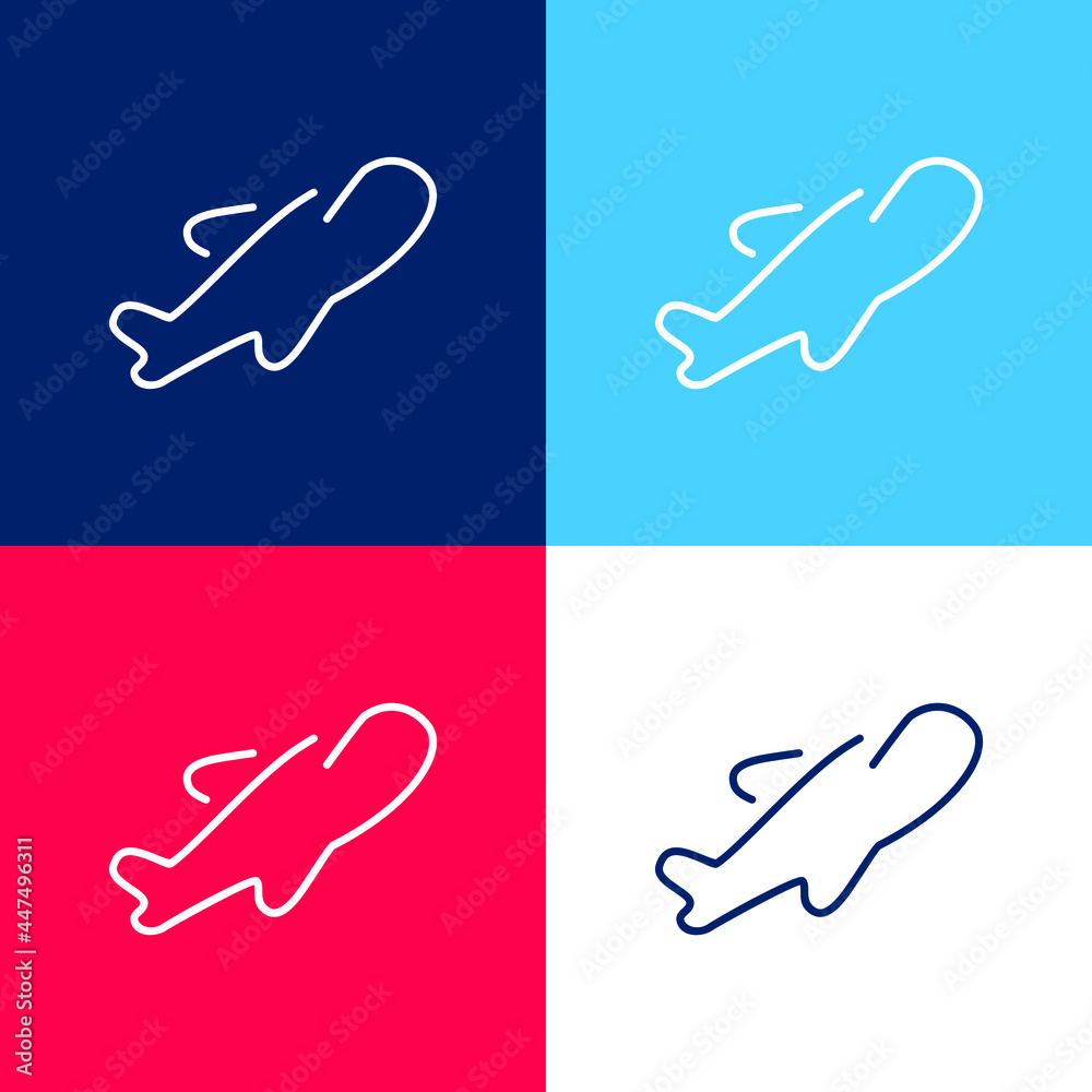 Airplane Ultrathin Outline blue and red four color minimal icon set Airplane Ultrathin Outline blue and red four color minimal icon set