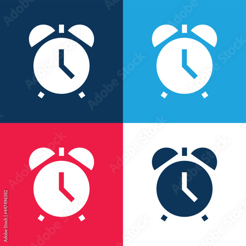 Alarm Clock blue and red four color minimal icon set