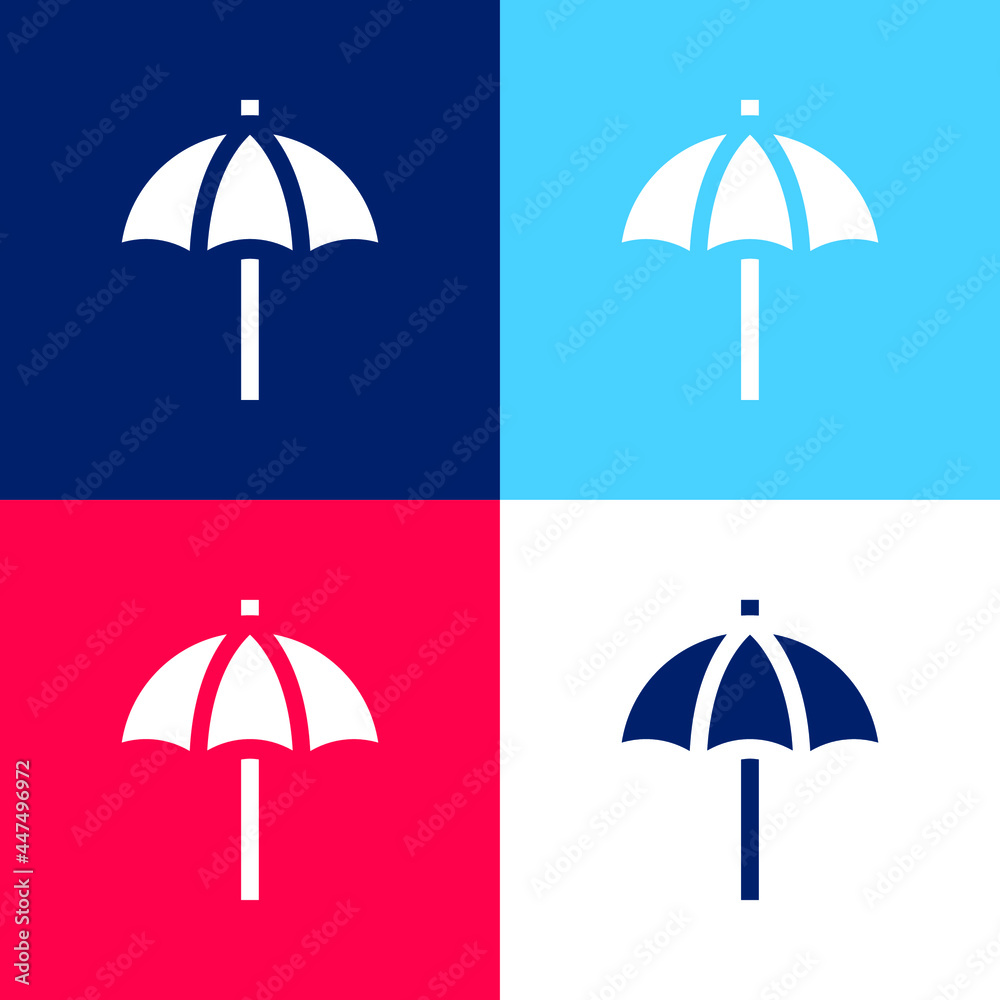 Beach Umbrella blue and red four color minimal icon set