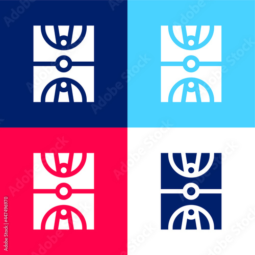 Basketball Court blue and red four color minimal icon set