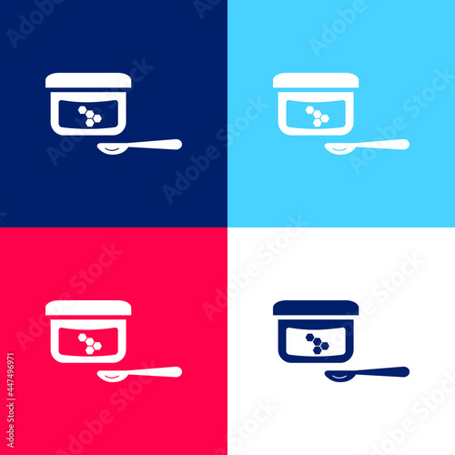 Baby Food With Spoon blue and red four color minimal icon set