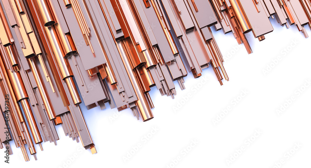 copper profiles and pipes on a white background.